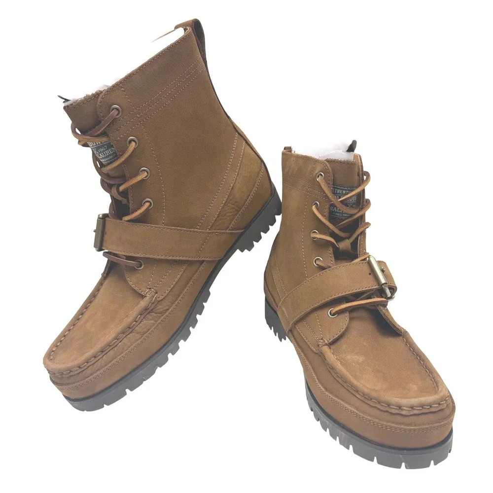 Polo Ralph Lauren Ranger Brown Leather Buckle Moc Toe Boots Mens‎ 9 D 17953